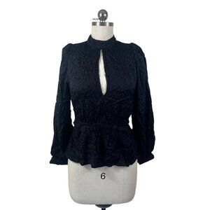 Topshop Blouse Womens 4 Black Vicose Keyhole Front Beaded Witchy Boho Goth